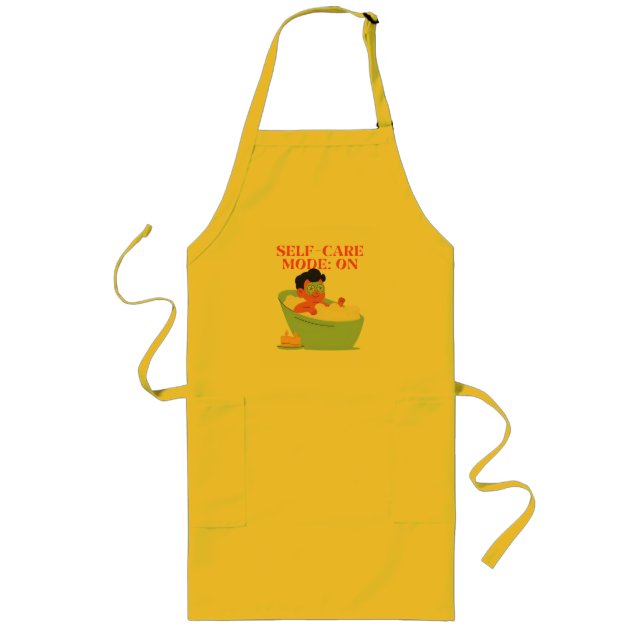 Self-Care Mode: ON – Cute & Funny Cartoon Bathing  Long Apron (Front)