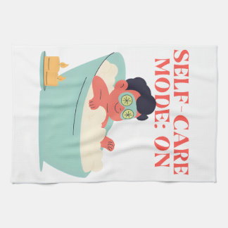 Self-Care Mode: ON – Cute & Funny Cartoon Bathing  Tea Towel