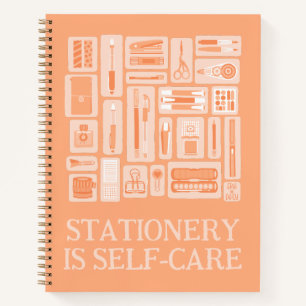 Self-Care Quote Peach Orange Art Supplies Notebook