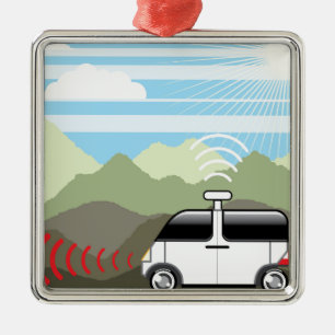 Self-driving car. Driverless car. Metal Tree Decoration