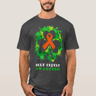 Self Injury Awareness Ribbon Shamrock Saint Patric T-Shirt