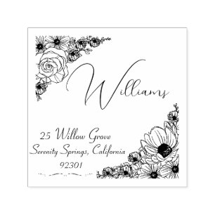 Self inking Family Address Floral Doodles stamp