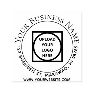 Self Inking Round Business Address Stamp With Logo