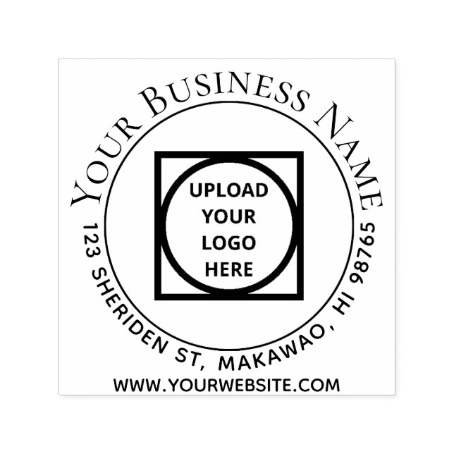 Self Inking Round Business Address Stamp With Logo (Design)