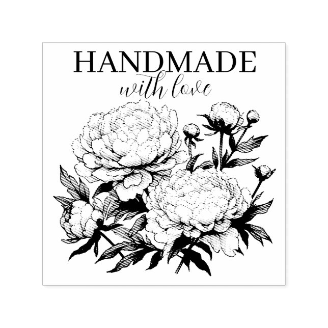 Self Inking Rubber Stamp Peonies  (Design)