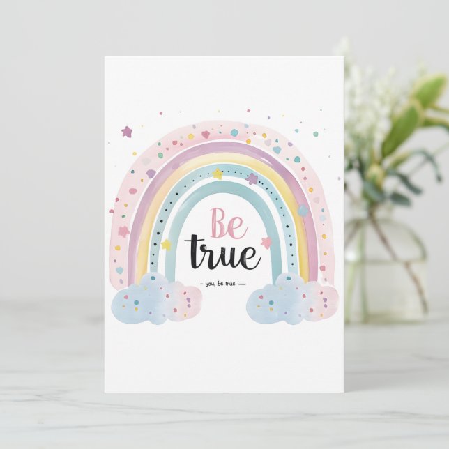 Self Love Affirmation Cute Pastel Be True Rainbow Invitation (Standing Front)