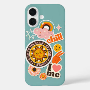 Self Love & Chill – Groovy Retro Sticker iPhone 16 Case