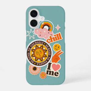 Self Love & Chill – Groovy Retro Sticker iPhone 16 Case