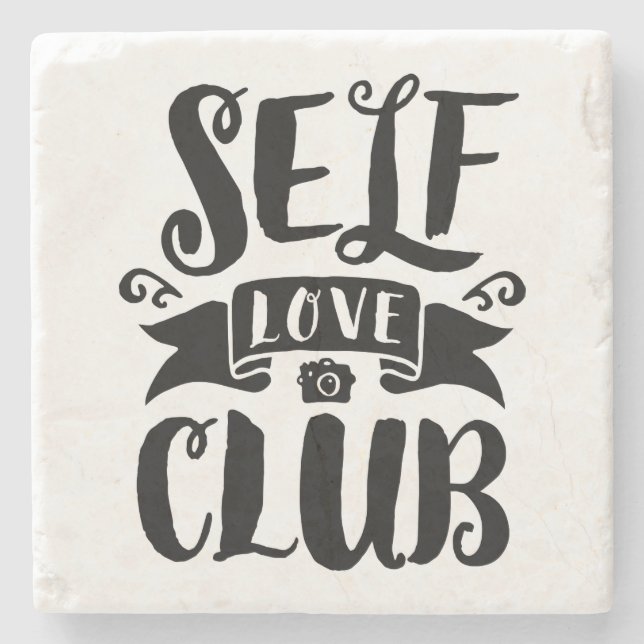 Self Love Club Custom Background Colour Stone Coaster (Front)