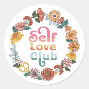 Self Love Club Retro Positive Quote Classic Round Sticker