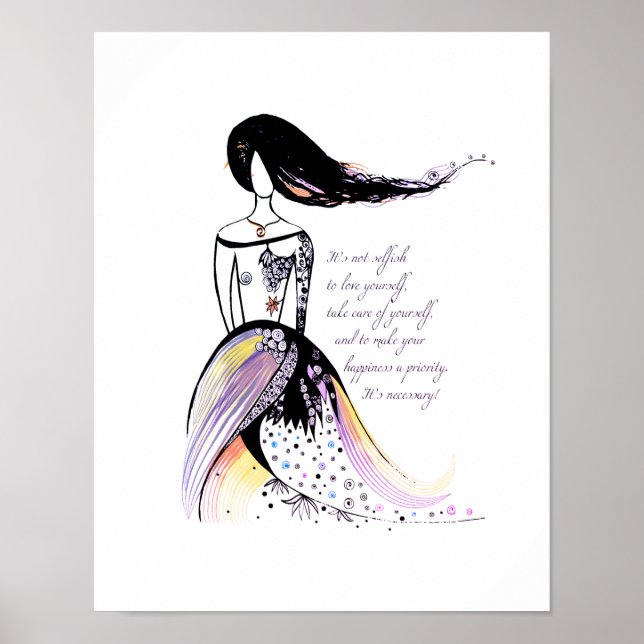 Self LOVE inspirational illustrated lady quote Poster (Front)