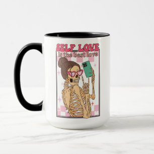 Self Love is Best Selfie Skeleton Retro Valentine Mug