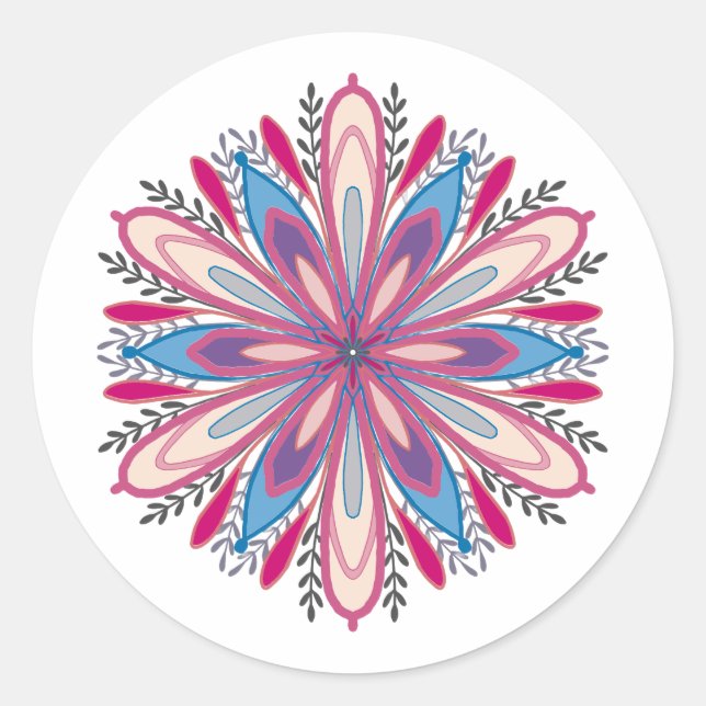 Self-love mandala flowers classic round sticker (Front)