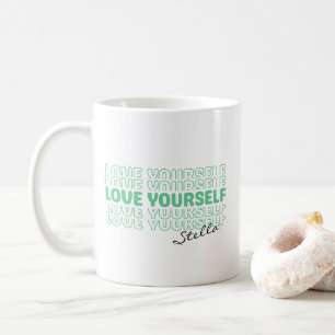 Self Love Mint Wavy Retro Custom Name Text Coffee Mug