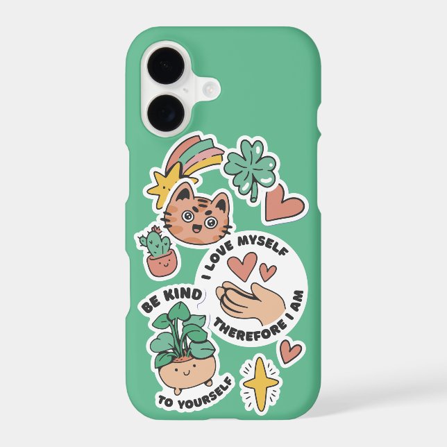 SELF LOVE STICKERS I LOVE MYSELF THEREFORE I AM iPhone CASE (Back)