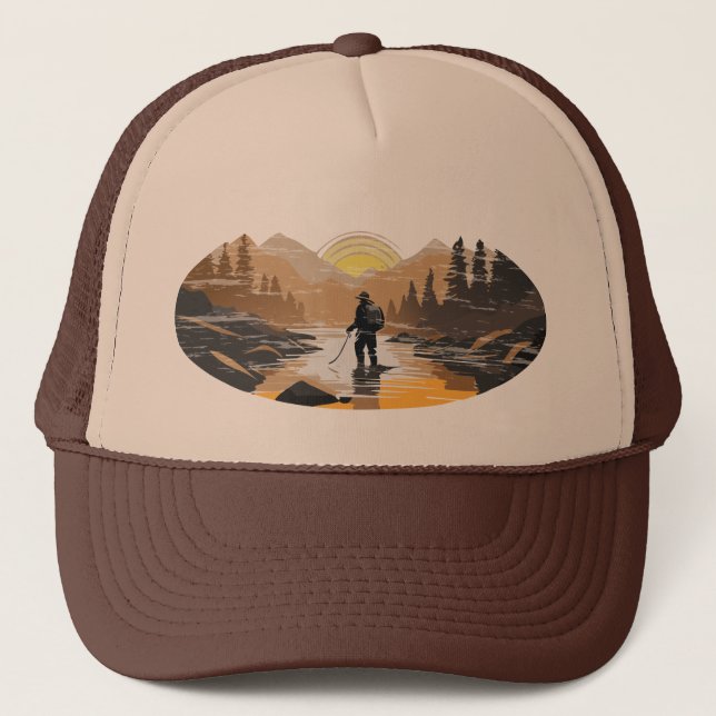 Self Meditation Fly Fishing In Mountain Stream  Trucker Hat (Front)