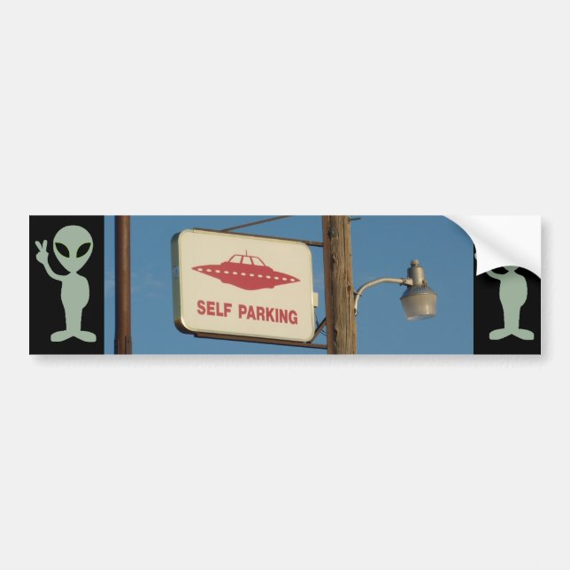 "Self Parking" UFO Alien Sign Bumper Sticker (Front)
