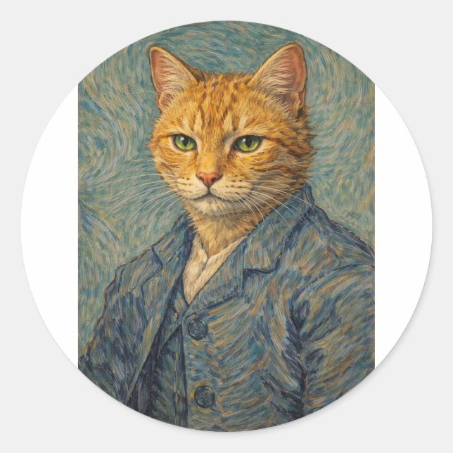 Self-Pawtrait with Swirling Purrs Sticker (Front)