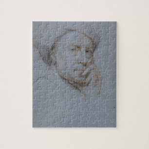 Self Portrait (black, red and white chalk on blue Jigsaw Puzzle