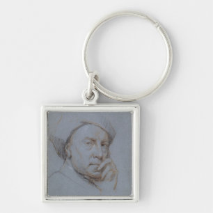 Self Portrait (black, red and white chalk on blue Key Ring