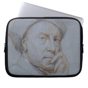 Self Portrait (black, red and white chalk on blue Laptop Sleeve