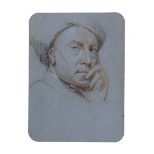 Self Portrait (black, red and white chalk on blue Magnet