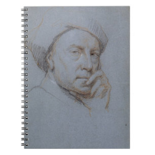 Self Portrait (black, red and white chalk on blue Notebook