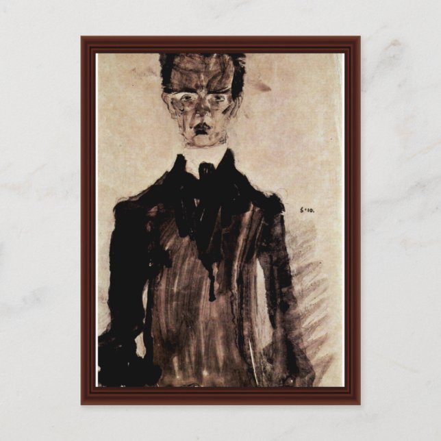 Self-Portrait In A Black Robe By Schiele Egon Postcard (Front)