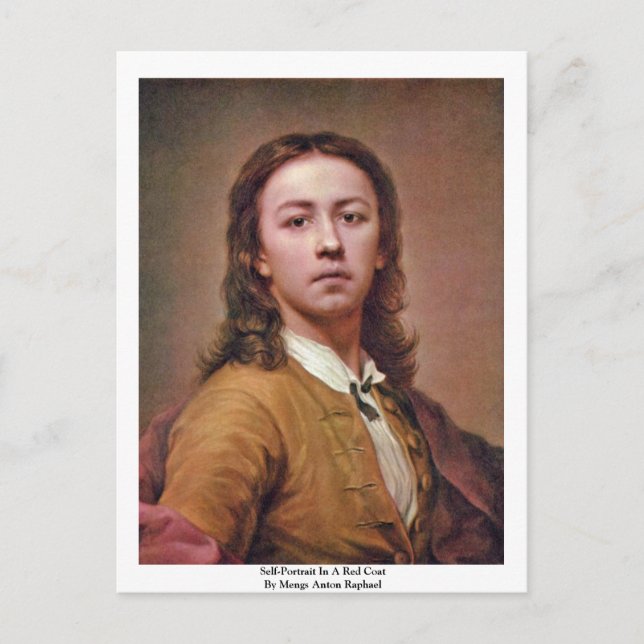 Self-Portrait In A Red Coat By Mengs Anton Raphael Postcard (Front)