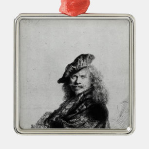 Self portrait leaning on a stone sill, 1639 metal tree decoration