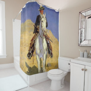 “Self Portrait on a Horse” by Frederic Remington Shower Curtain