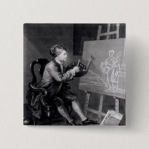 Self Portrait Painting the Comic Muse 15 Cm Square Badge