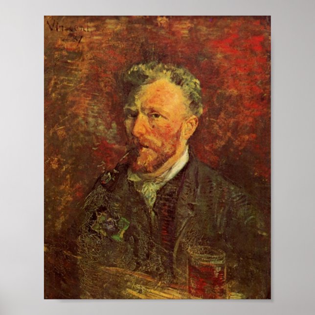 Self-Portrait, Pipe and Glass, Van Gogh Fine Art Poster (Front)