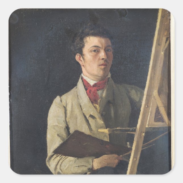 Self Portrait, Sitting next to an Easel, 1825 Square Sticker (Front)