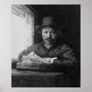 Self portrait while drawing, 1648 poster