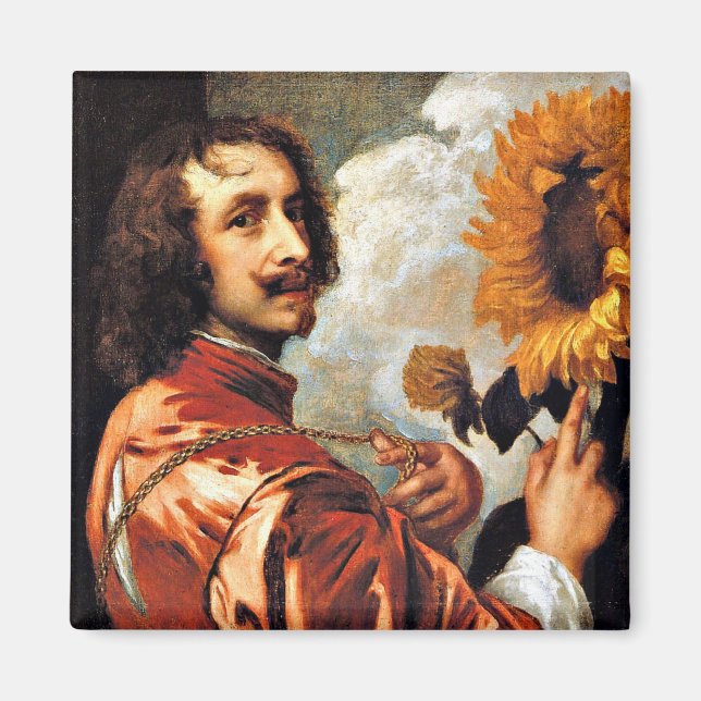 Self-Portrait with a Sunflower, 1632 artwork Magnet (Front)