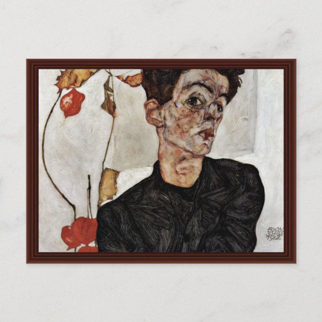 Self-Portrait With Fruit Lantern By Schiele Egon Postcard (Front)