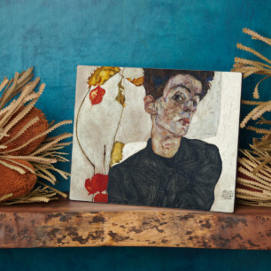 Self-Portrait with Physalis Egon Schiele Plaque