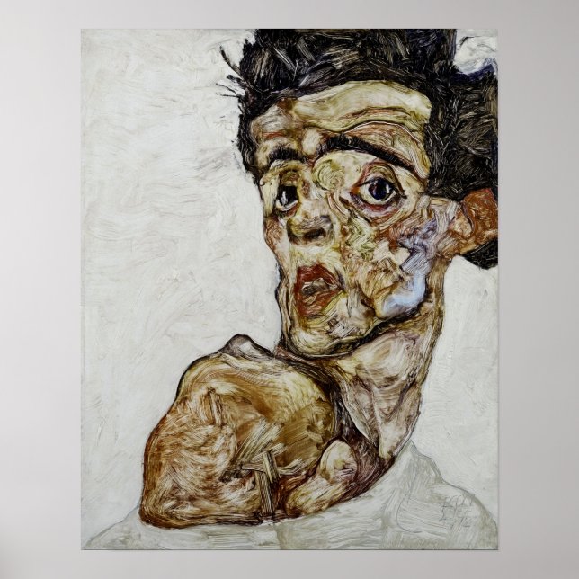 Self-portrait with raised bare shoulder by Schiele Poster (Front)
