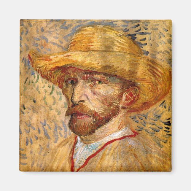 Self Portrait with Straw Hat, Vincent Van Gogh Magnet (Front)