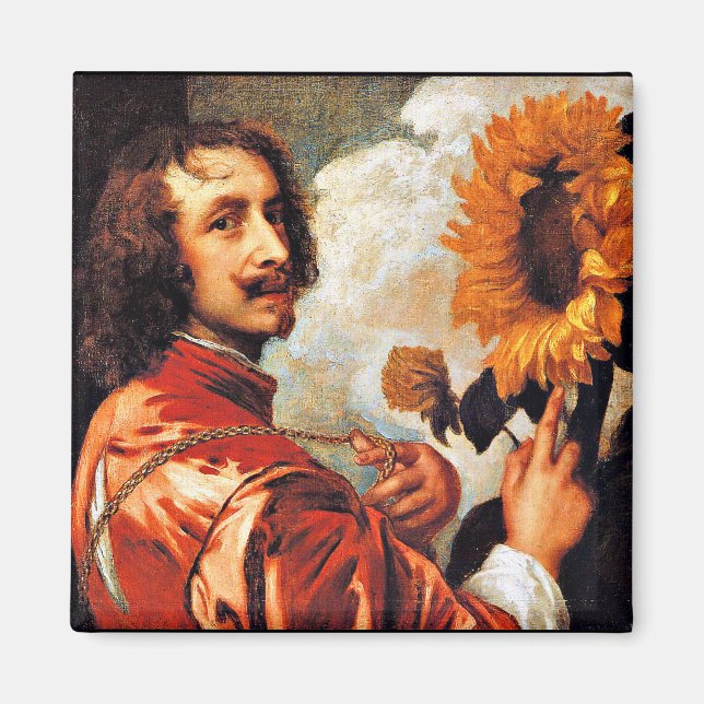 Self-Portrait with Sunflower, famous artwork Magnet (Front)