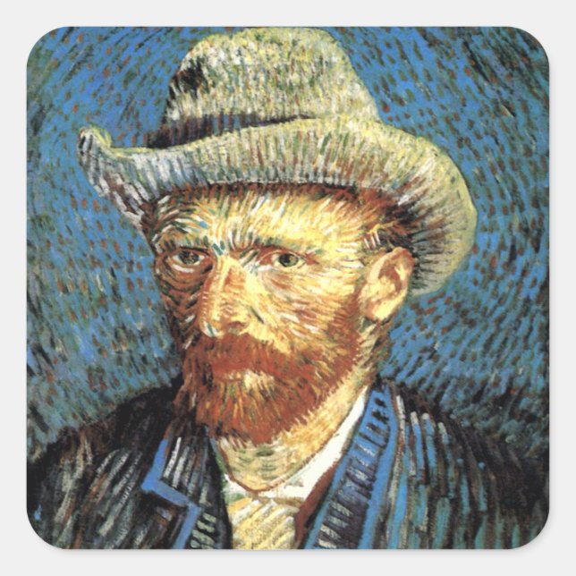 Self-Portriat wiith Grey Felt Hat Square Sticker (Front)