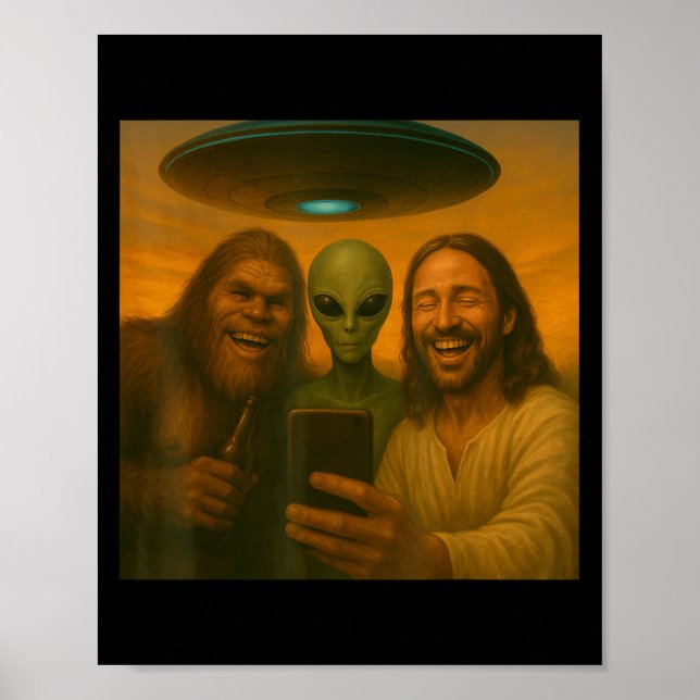 Selfie Bigfoot Jesus Alien - Cryptid Funny Sasquas Poster (Front)