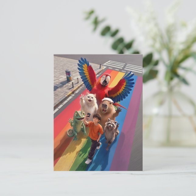 Selfie Boy Rainbow Crossing Postcard (Standing Front)