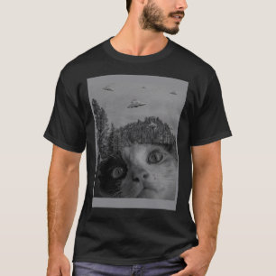 Selfie Cat Meme UFO Sighting Alien Conspiracy Sci T-Shirt