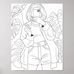 Selfie Girl Colouring Page Poster