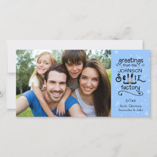 sELFie Greetings, Snow on Changeable Blue Holiday Card