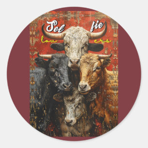Selfie Lovers Cows Classic Round Sticker