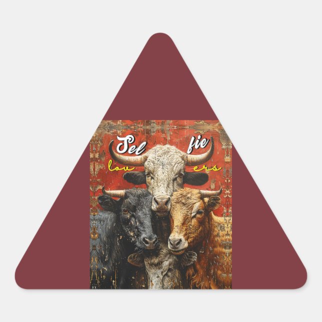 Selfie Lovers Cows Triangle Sticker (Front)
