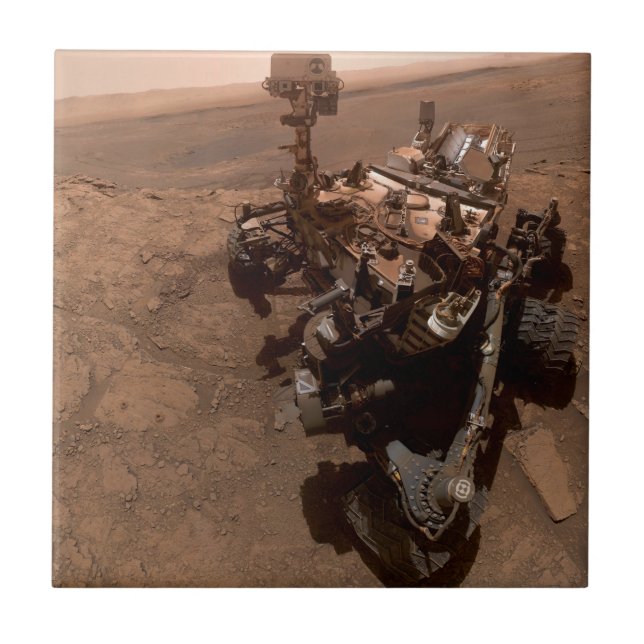 Selfie of Mars Curiosity Red Martian Landscape Ceramic Tile (Front)